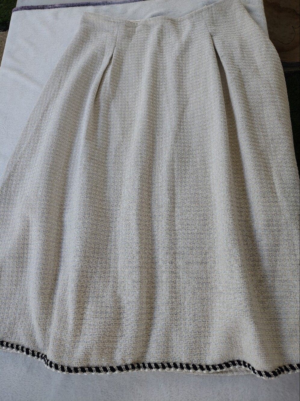 Cider Cream A-Line Skirt with Black Hem Braid